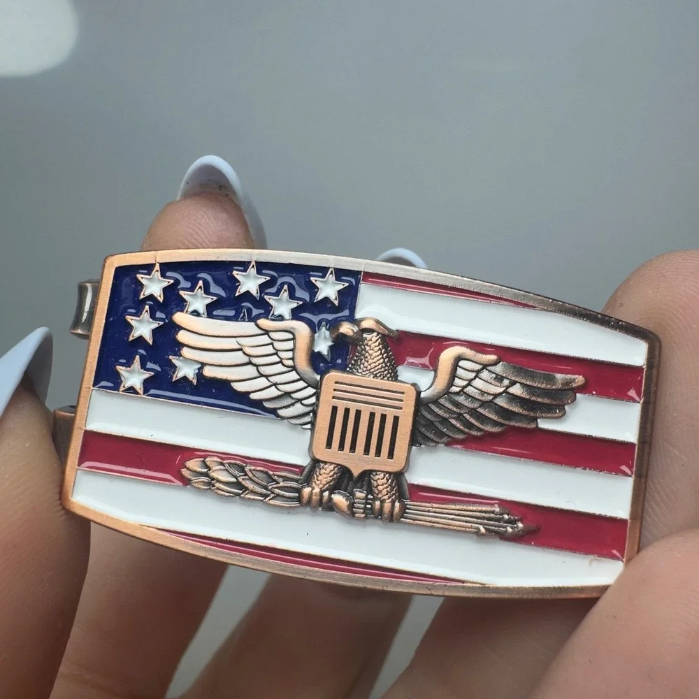 American Flag Eagle Money Clip Copper Tone Enamel Patriotic Mens Accessory 2in